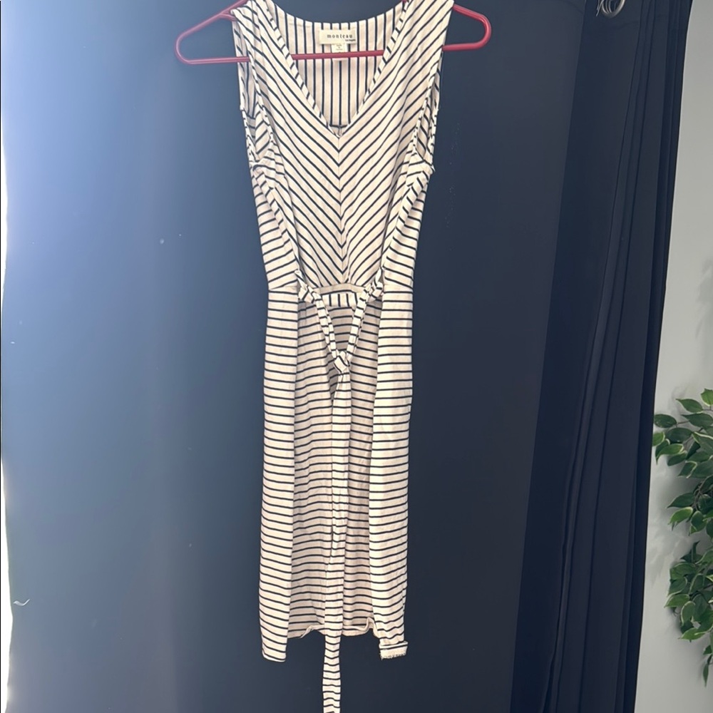 Monteau Black and White Striped Mini Dress
